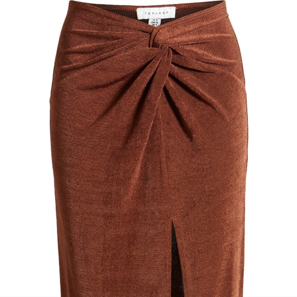 Topshop | Twist Front Maxi Skirt | Size 4 (Small) | Brown